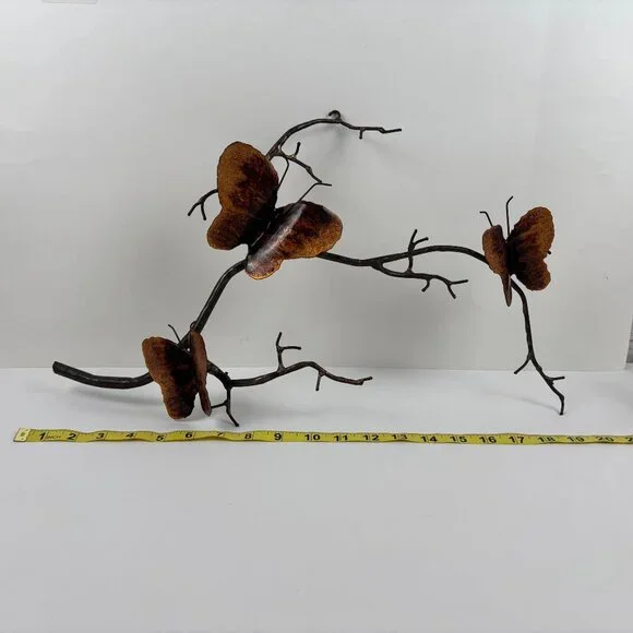 Bovano Enamel on Copper Butterflies on Branch Metal Wall Art Mid Century